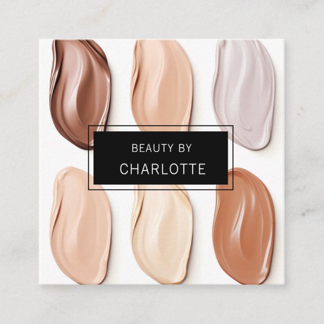 Cartão De Visita Quadrado Moderno, salão, maquiagem, foto de beleza (Frente)