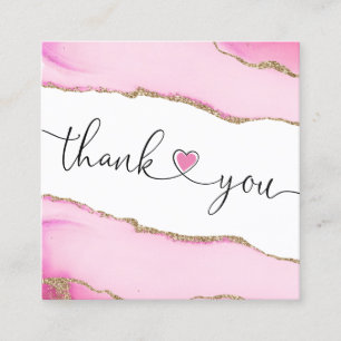 Cartão De Visita Quadrado moderno script, cor-de-rosa, obrigado você para su