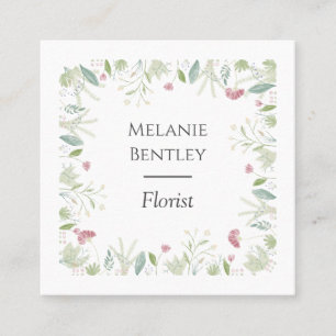 Cartão De Visita Quadrado Moldura Botânica de Aquarela Elegante