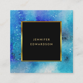 Cartão De Visita Quadrado Moldura de ouro de cor azul-d-água moderna