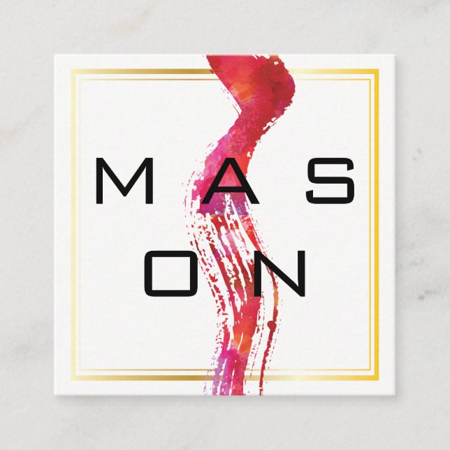 Cartão De Visita Quadrado Moldura Dourada do pincel de Aquarela Moderna (Frente)