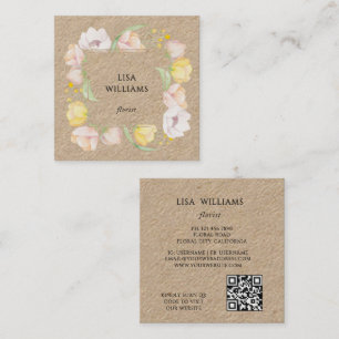 Cartão De Visita Quadrado Moldura Floral Aquarela Kraft