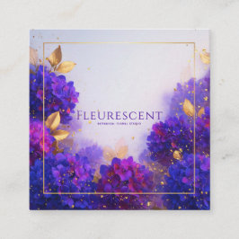 Cartão De Visita Quadrado Moldura Geométrica Floral Dourada Violeta Elegante