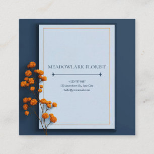 Cartão De Visita Quadrado Moldura Minimalista Azul Marinho Flor de Laranjeir
