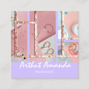 Cartão De Visita Quadrado Moldura púrpura cor-de-rosa com Rosa de Pérola de 