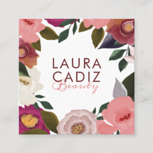 Cartão De Visita Quadrado Molody & Elegante Watercolor, arranjo Floral Branc