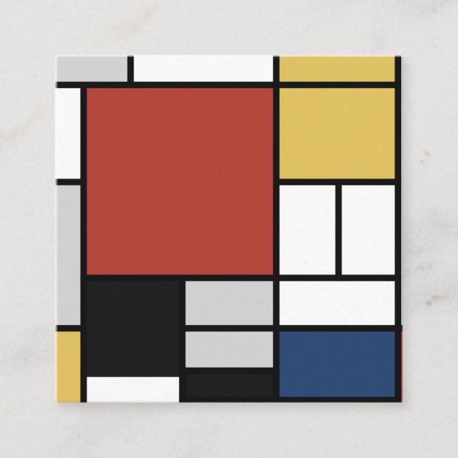 Cartão De Visita Quadrado Mondrian Painting Red Plane Yellow Black Cinza Blu (Frente)