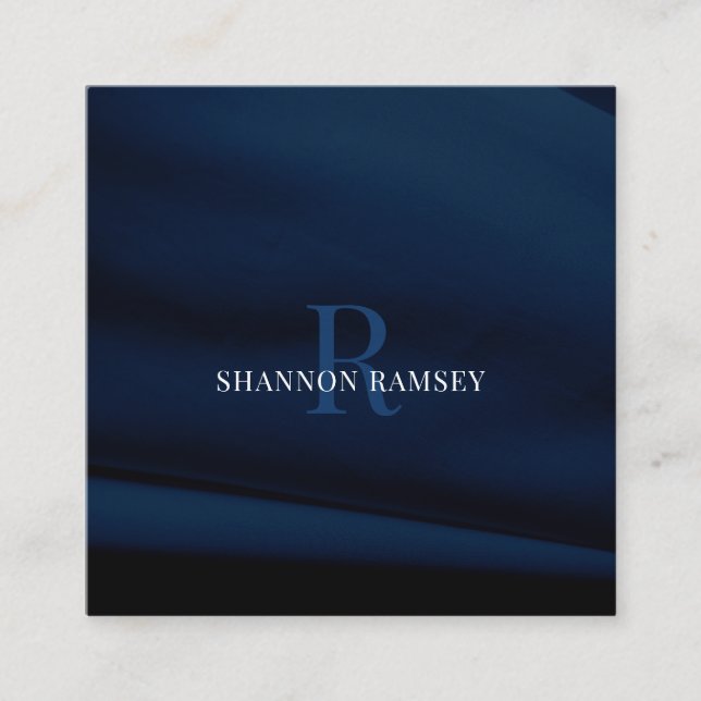 Cartão De Visita Quadrado Monograma Azul Elegante (Frente)