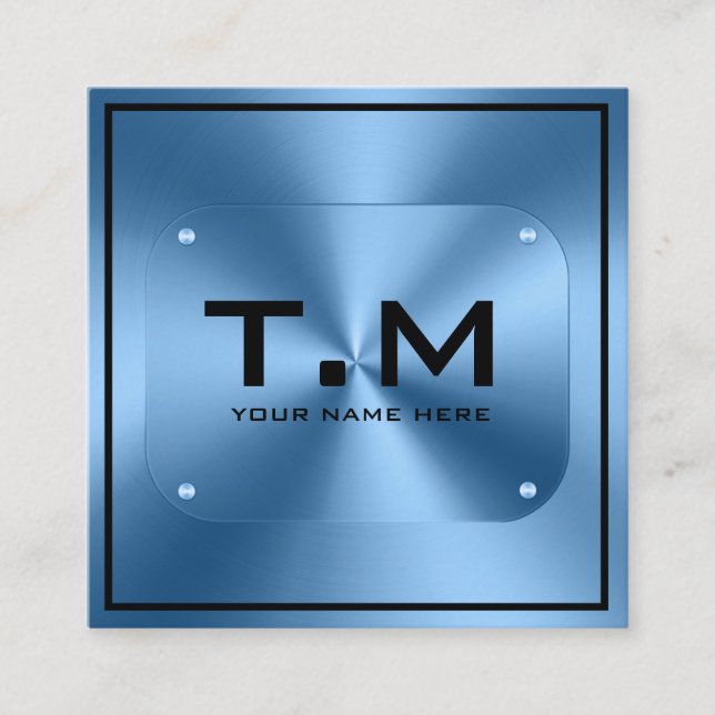 Cartão De Visita Quadrado Monograma azul minimalista moderno (Frente)