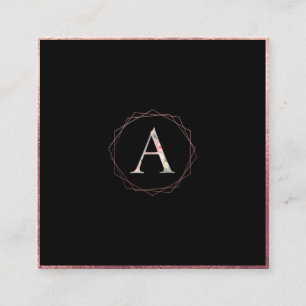 Cartão De Visita Quadrado MONOGRAMA BOTÂNICA PixDezines/ROSA FAUX DOURADO