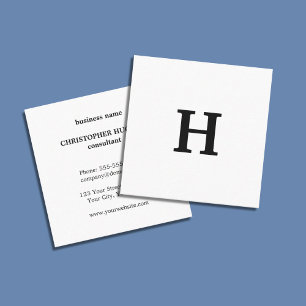 Cartão De Visita Quadrado Monograma branco preto mínimo Elegante profissiona