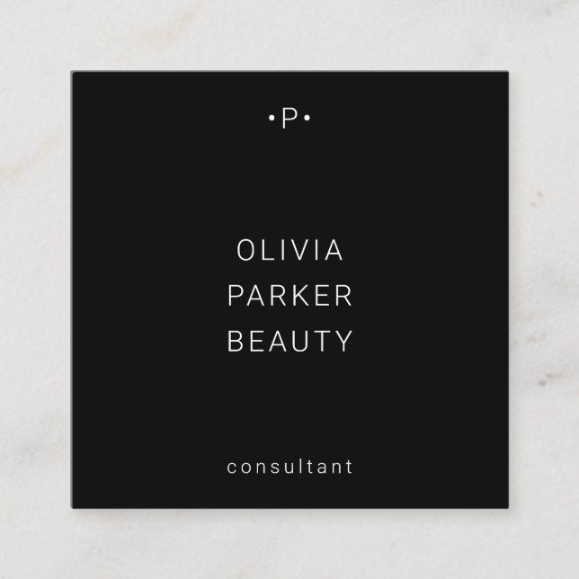 Cartão De Visita Quadrado Monograma Chic e Mínimo| Preto (Frente)