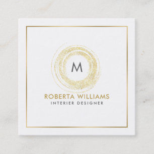 Cartão De Visita Quadrado Monograma Circular Minimalista Elegante em Ouro