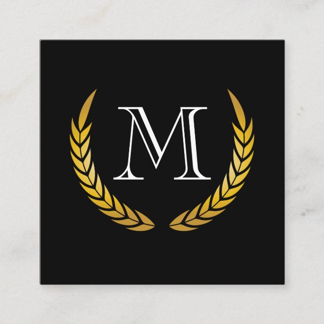 Cartão De Visita Quadrado Monograma Clássico com Elementos Decorativos Chic (Frente)