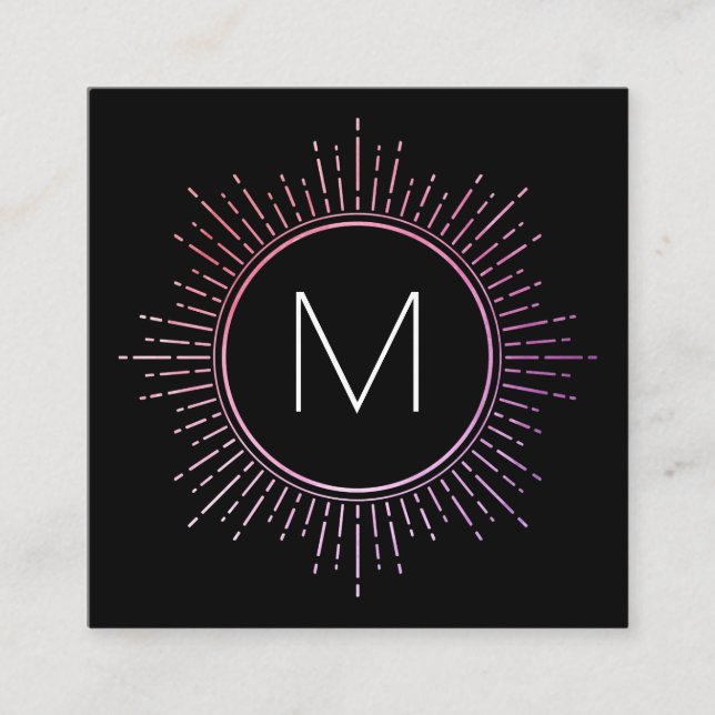 Cartão De Visita Quadrado Monograma com Elementos Iluminados Dourados Falsos (Frente)