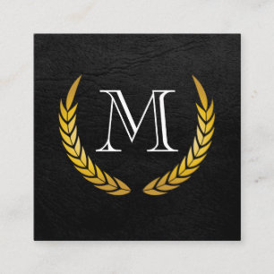 Cartão De Visita Quadrado Monograma com Elementos Luxos Couro Faux