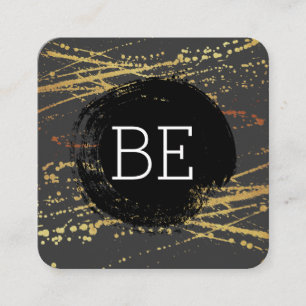 Cartão De Visita Quadrado Monograma com escovas Douradas