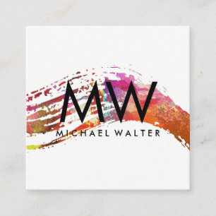 Cartão De Visita Quadrado Monograma com Mola de Água Moderna Brutada