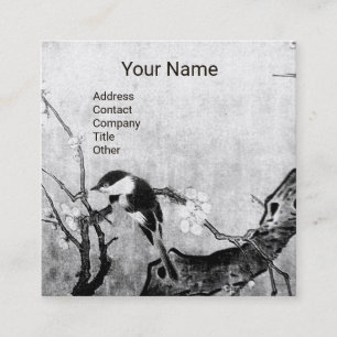 CARTÃO DE VISITA QUADRADO MONOGRAMA DE ÁRVORE DE FLOR DE PÁSSARO DA PRIMAVER