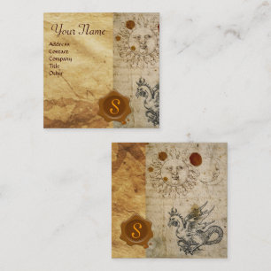 Cartão De Visita Quadrado Monograma de ceras de milho, lua e bâsias