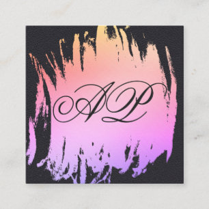 Cartão De Visita Quadrado Monograma de cor esmagada de couro preto preto esm