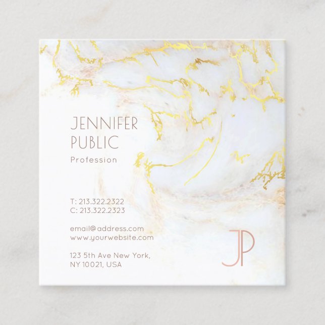 Cartão De Visita Quadrado Monograma de Design de Tendência Moderna do Marble (Frente)