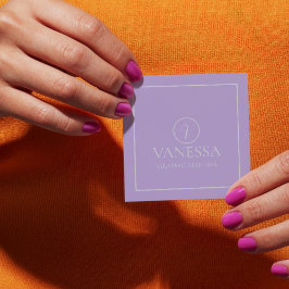 Cartão De Visita Quadrado Monograma de Lavanda Elegante Personalizado