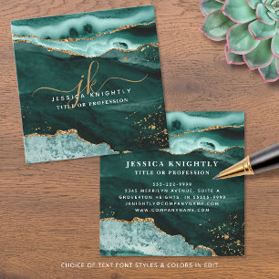 Cartão De Visita Quadrado Monograma de Letra Dourada de Agato Teal Turquoise