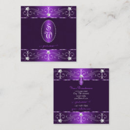 Cartão De Visita Quadrado Monograma de na moda Roxo e Ornamentados Lilases