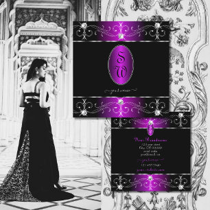 Cartão De Visita Quadrado Monograma de Ornamentados Extravagante Preto Roxo