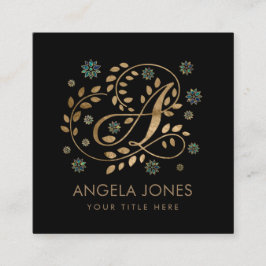 Cartão De Visita Quadrado Monograma de Ouro de luxo com letra A