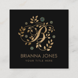 Cartão De Visita Quadrado Monograma de Ouro de luxo com letra B
