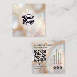 Cartão De Visita Quadrado Monograma de pedra Opal Logo Código Qr