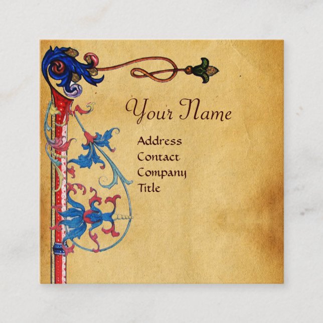 CARTÃO DE VISITA QUADRADO MONOGRAMA DE SEAL VERMELHO ANTIGO FLORENTINE PARCH (Frente)