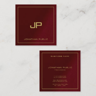 Cartão De Visita Quadrado Monograma de texto Dourado Elegante de luxo