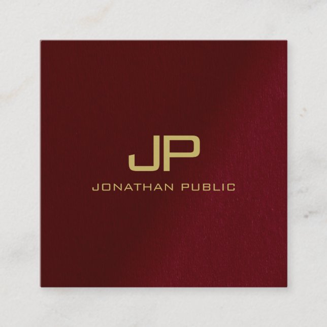 Cartão De Visita Quadrado Monograma de Texto Dourado Elegante Personalizado (Frente)