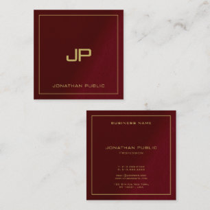 Cartão De Visita Quadrado Monograma de Texto Personalizado Dourado de Modelo