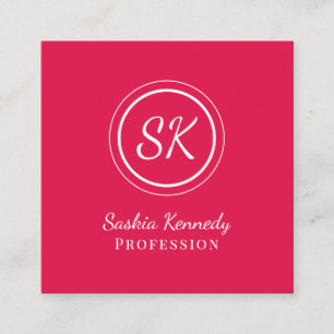 Cartão De Visita Quadrado Monograma do Elegante Red Script Professional