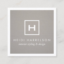 Cartão De Visita Quadrado Monograma do logotipo na borda branca/em Cinza