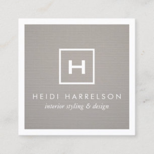 Cartão De Visita Quadrado Monograma do logotipo na borda branca/em Cinza