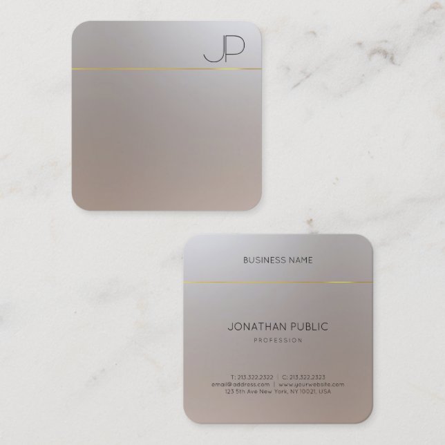 Cartão De Visita Quadrado Monograma, Dourada de aparência de prata Modelo mo (Frente/Verso)