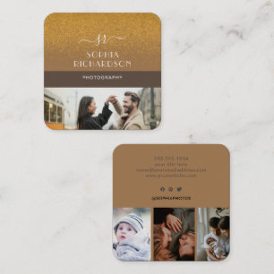 Cartão De Visita Quadrado Monograma Dourado de Fotografias de Castanho Moder