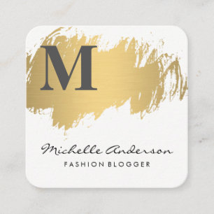Cartão De Visita Quadrado Monograma Dourado Faux  Na moda