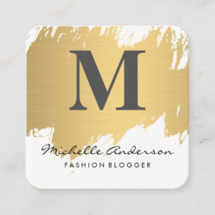 Cartão De Visita Quadrado Monograma Dourado Faux  Na moda