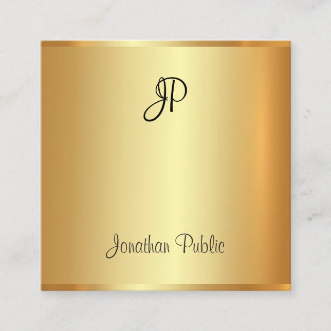 Cartão De Visita Quadrado Monograma Dourado Moderno e Elegante Moderno (Frente)