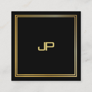 Cartão De Visita Quadrado Monograma Dourado moderno, Modelo de Elegante Luxu