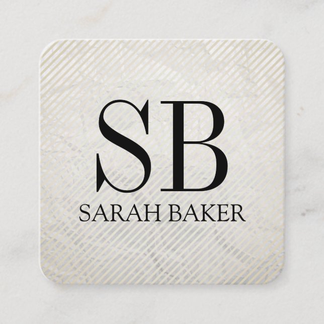 Cartão De Visita Quadrado Monograma e faixas de textura contemporânea (Frente)