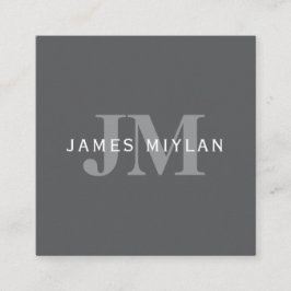 Cartão De Visita Quadrado Monograma e Nome da Cinza Escura Moderna Na moda
