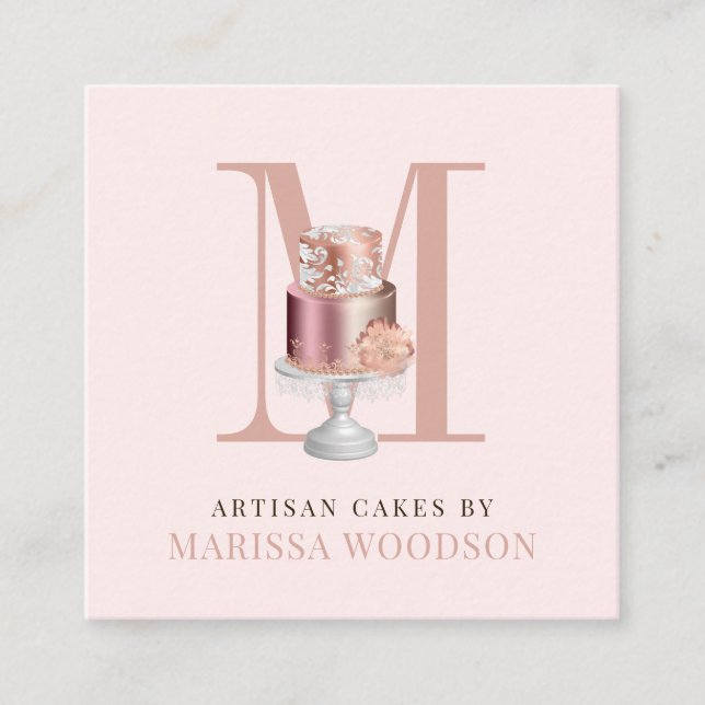 Cartão De Visita Quadrado Monograma E Pastelaria Ocupada Praça Chef (Frente)