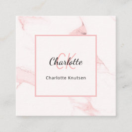 Cartão De Visita Quadrado Monograma elegante de mármore rosa pincelado, códi